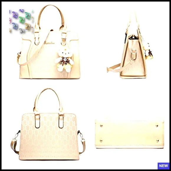 Faux Leather Tote Set 4-Piece Satchel Shoulder Bag Multi-Use Chic - Picture 3 of 7